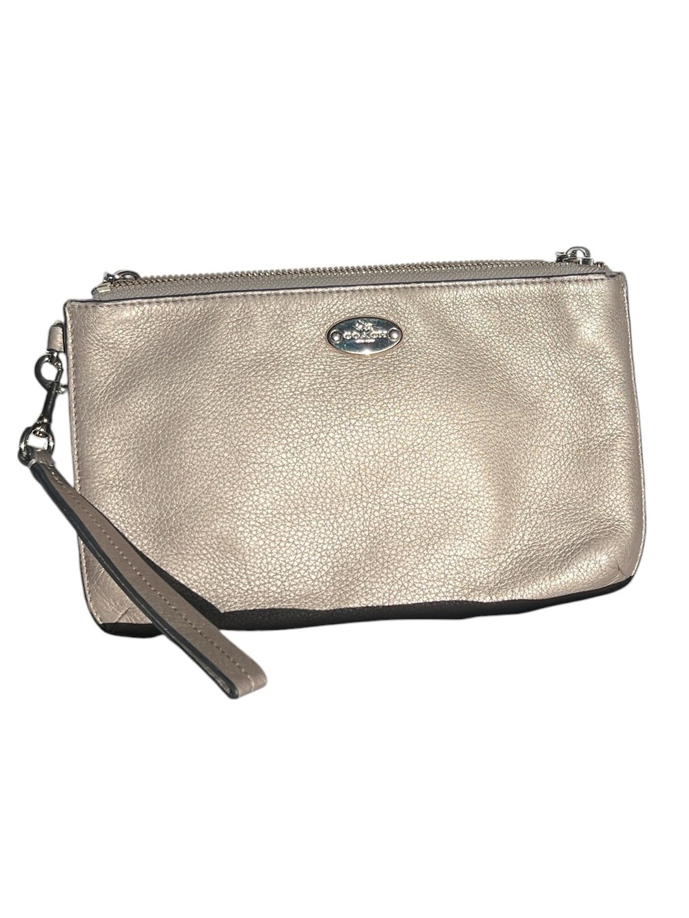 EUC Coach Metallic Champagne Leather Wristlet